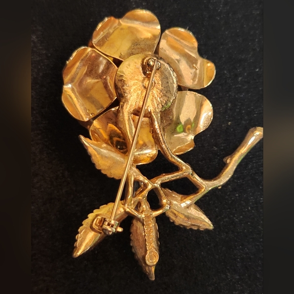 Vintage Sarah Coventry Faceted Amber Rhinestone Enamel Brooch Geometrical Detail - Picture 4 of 6